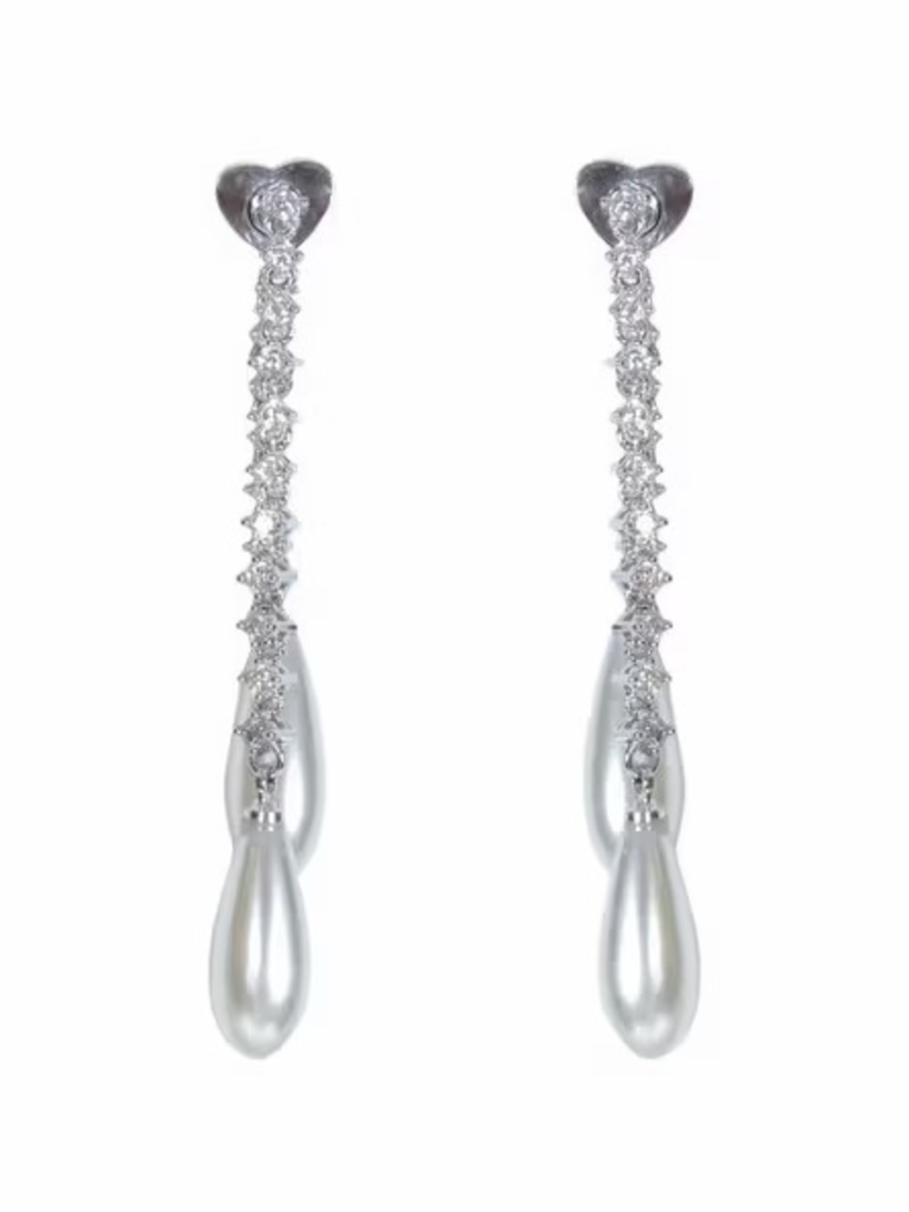 Sandy Liang Pearl Drop Crystal Dangle Earrings - Silver Tone